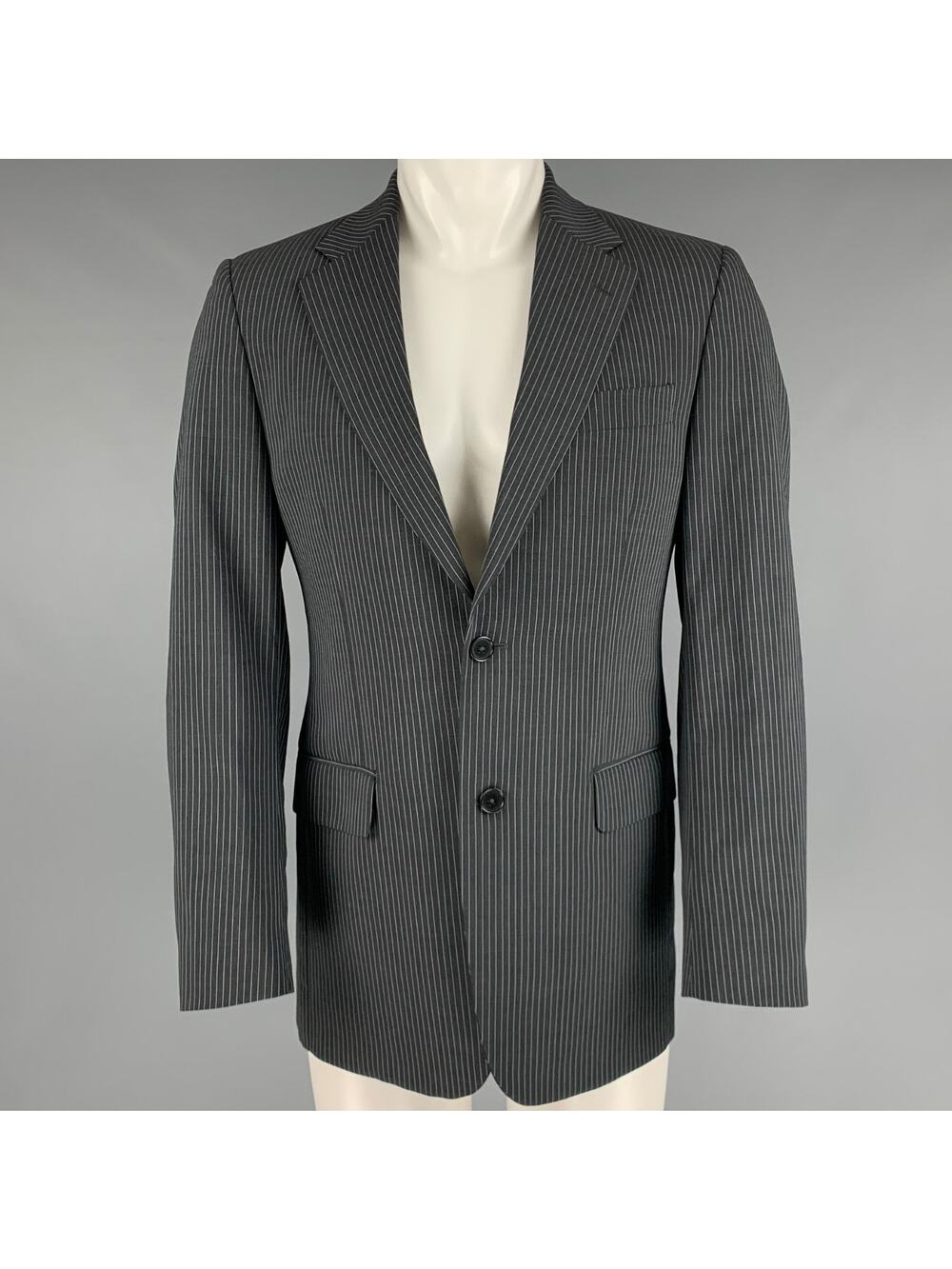 GIANFRANCO FERRE Size 38 Black Light Blue Pinstripe Wool Blend Sport Coat